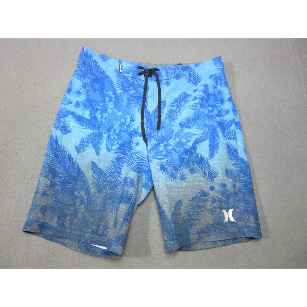 Hurley Board Shorts Mens 30 Blue Phantom Y2K Floral Tropical Swim Trunks Ombre